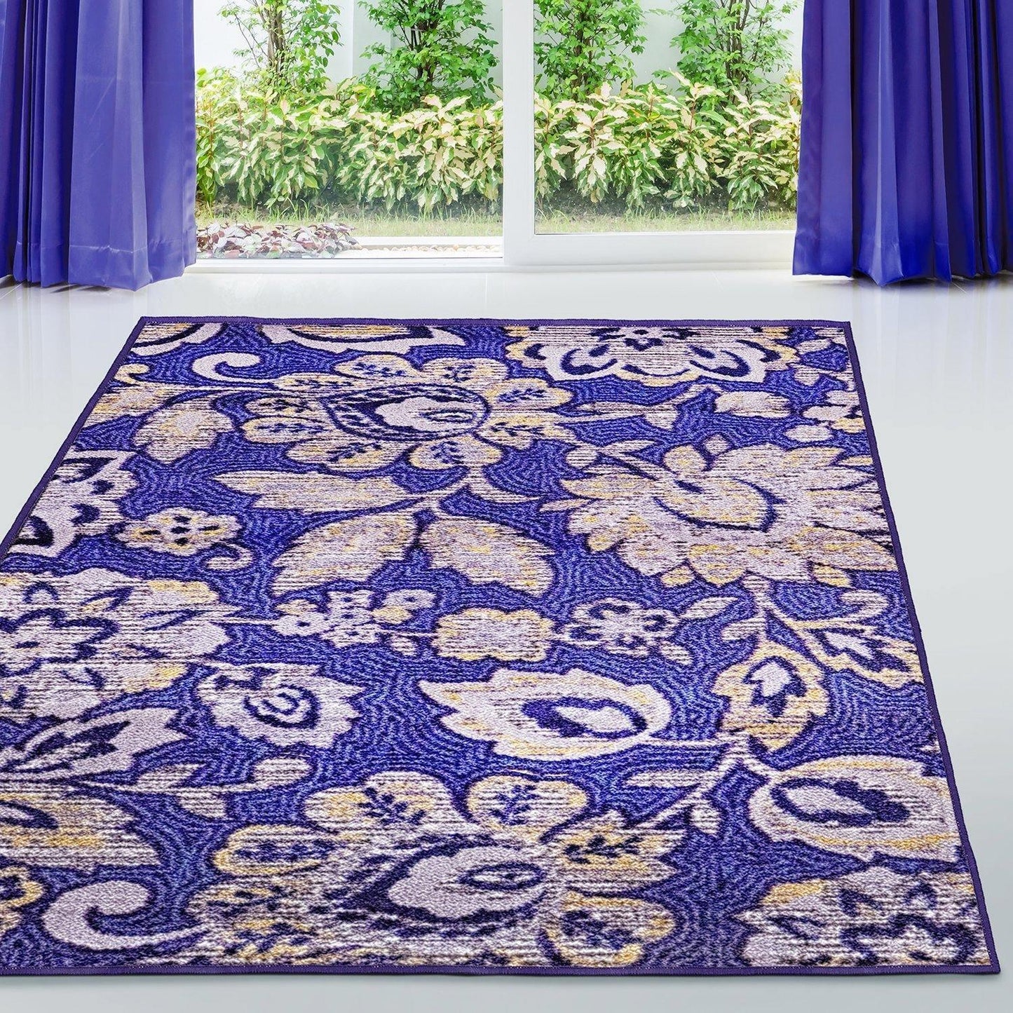 Jezabel Non-Slip Foldable Oversized Floral Motifs Rug FredCo