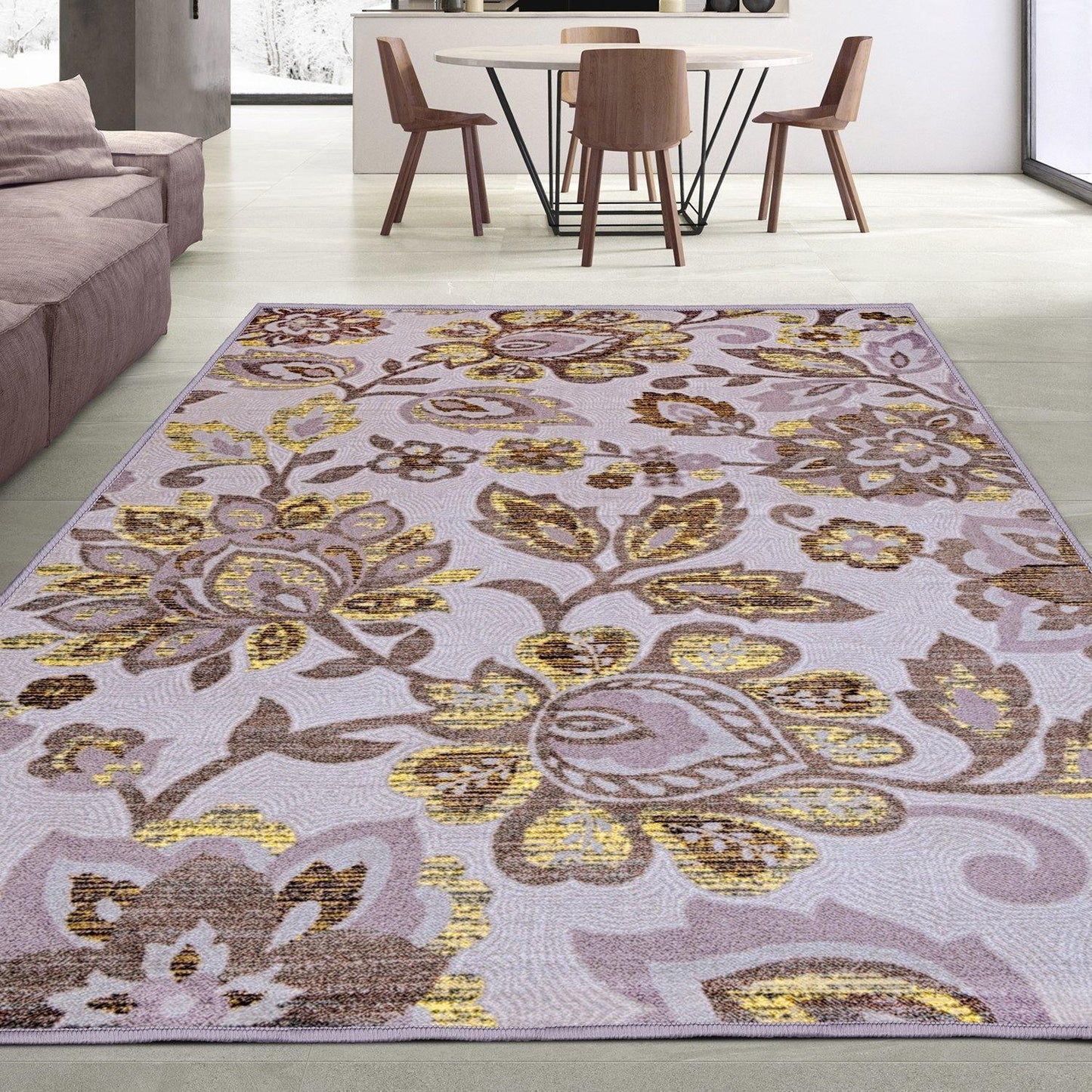 Jezabel Non-Slip Foldable Oversized Floral Motifs Rug FredCo
