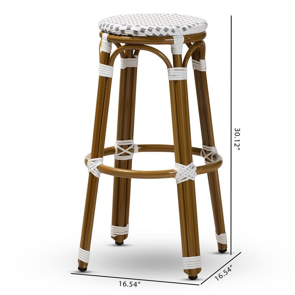 Joelle Classic French Indoor and Outdoor Grey and White Bamboo Style Stackable Bistro Bar Stool FredCo