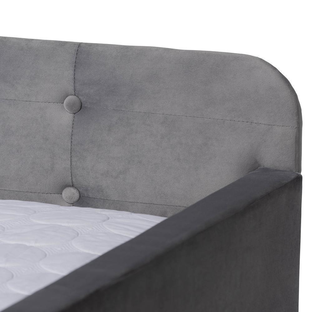 Jona Modern and Contemporary Transitional Grey Velvet Fabric Upholstered and Button Tufted Queen Size Daybed with Trundle FredCo