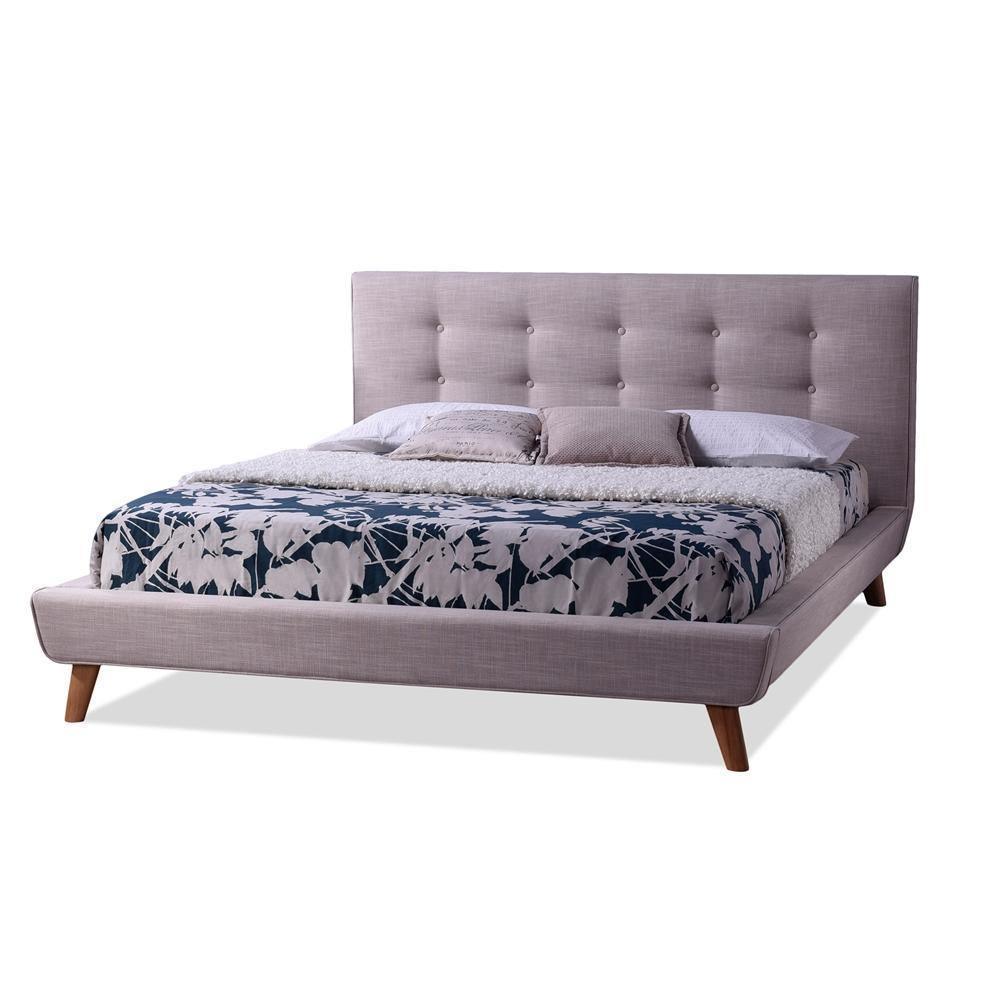 Jonesy Scandinavian Style Mid-century Beige Fabric Upholstered King Size Platform Bed FredCo