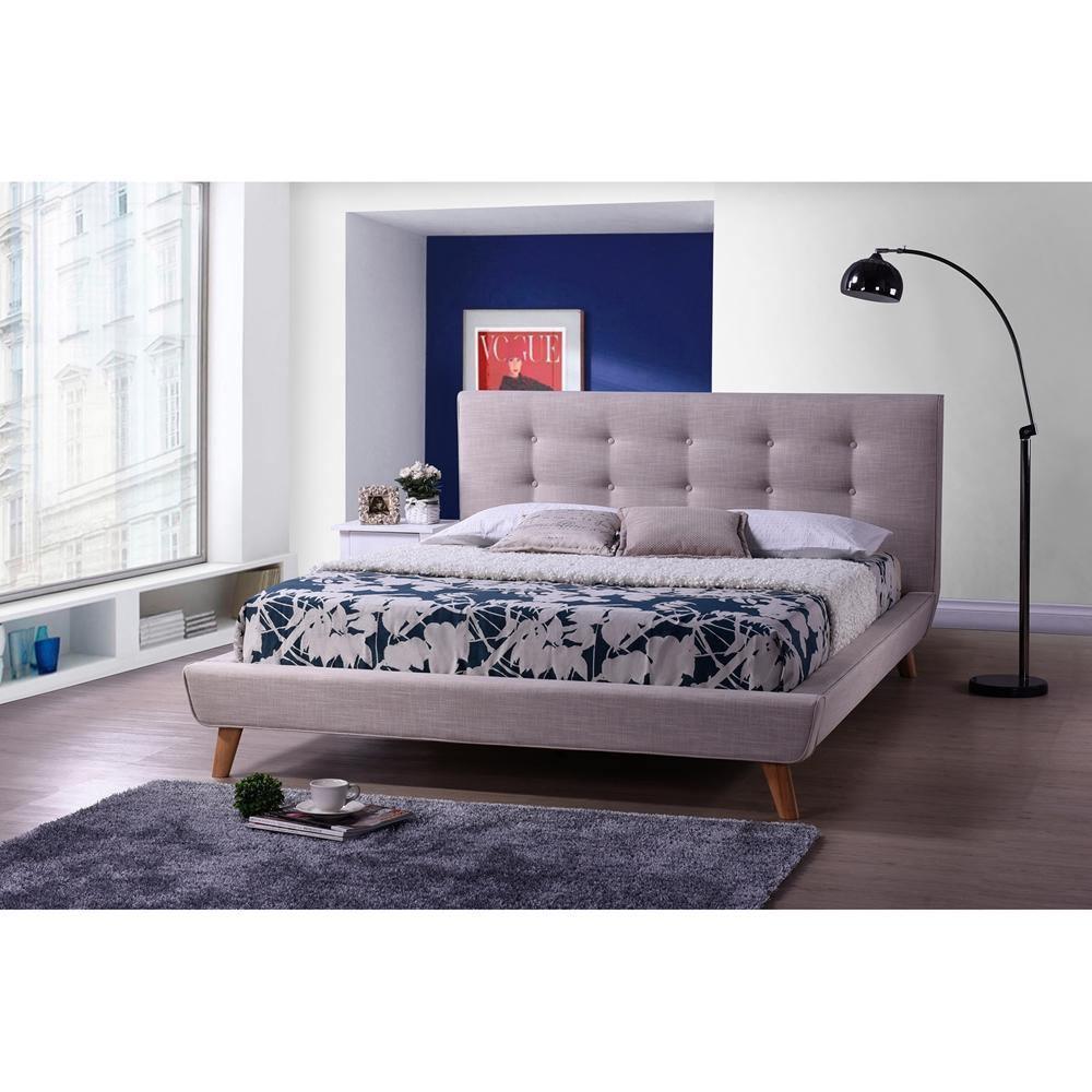 Jonesy Scandinavian Style Mid-century Beige Fabric Upholstered King Size Platform Bed FredCo
