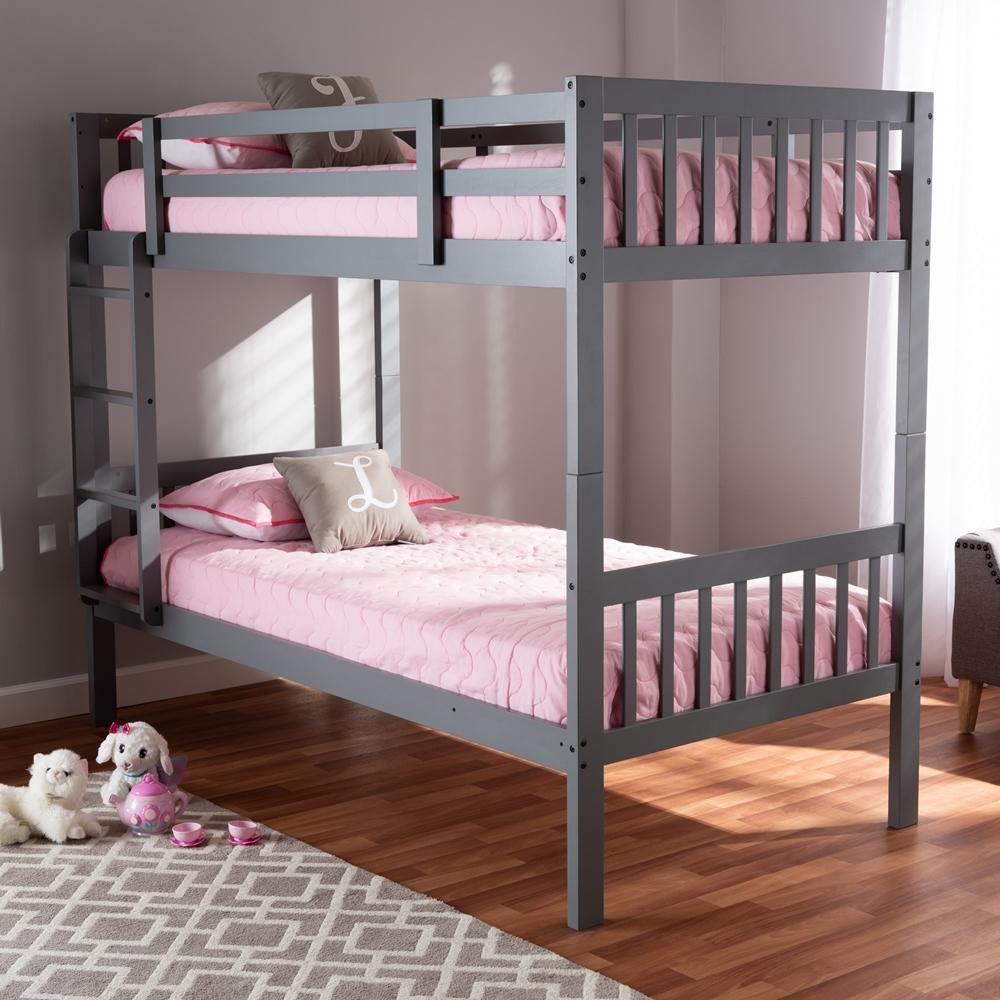 Jude Modern and Contemporary Grey Finished Wood Twin Size Bunk Bed FredCo