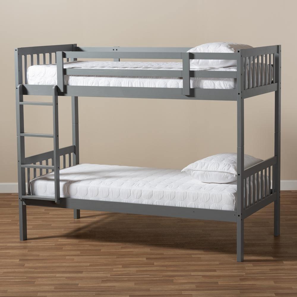 Jude Modern and Contemporary Grey Finished Wood Twin Size Bunk Bed FredCo