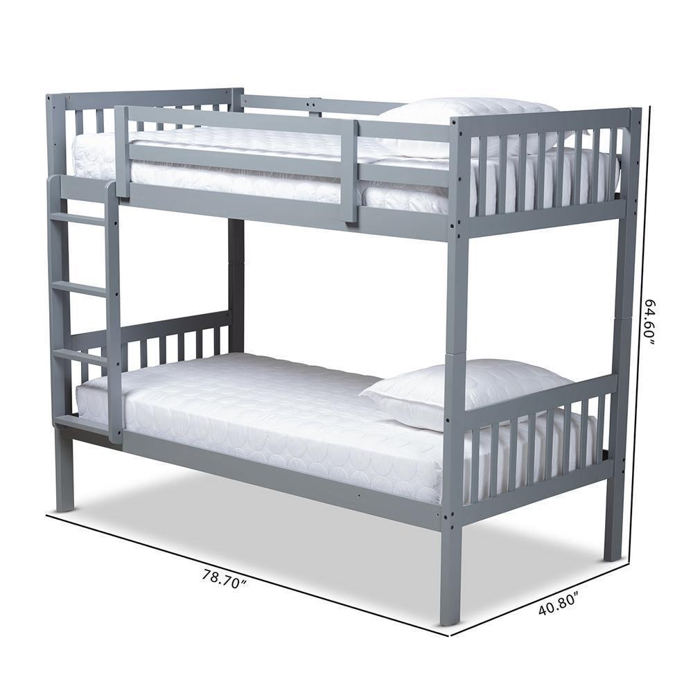 Jude Modern and Contemporary Grey Finished Wood Twin Size Bunk Bed FredCo