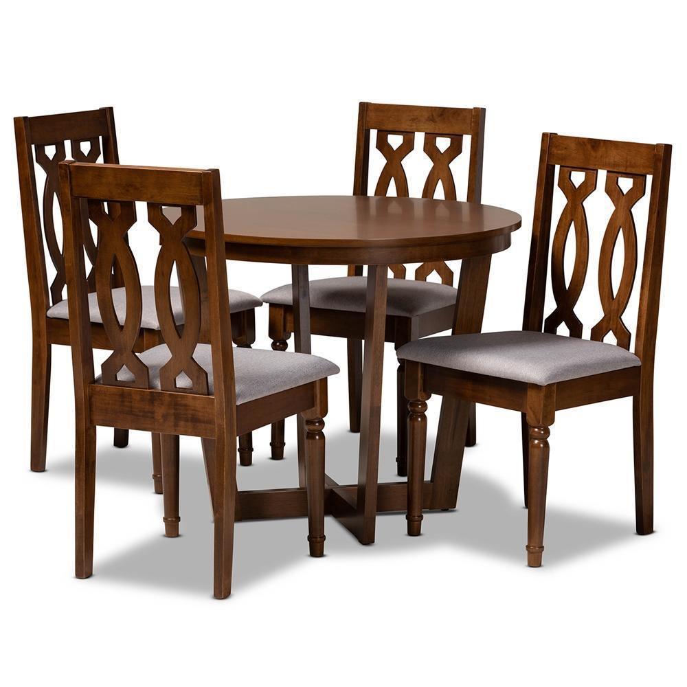Julie Modern and Contemporary Grey Fabric Upholstered and Walnut Brown Finished Wood 5-Piece Dining Set FredCo