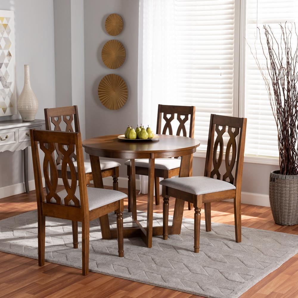 Julie Modern and Contemporary Grey Fabric Upholstered and Walnut Brown Finished Wood 5-Piece Dining Set FredCo
