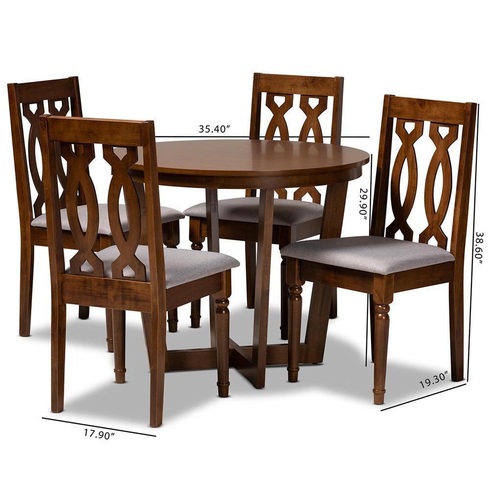 Julie Modern and Contemporary Grey Fabric Upholstered and Walnut Brown Finished Wood 5-Piece Dining Set FredCo