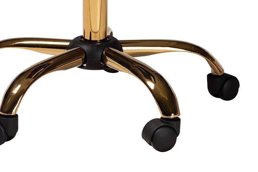 Kabira Contemporary Glam and Luxe Grey Velvet Fabric and Gold Metal Swivel Office chair FredCo