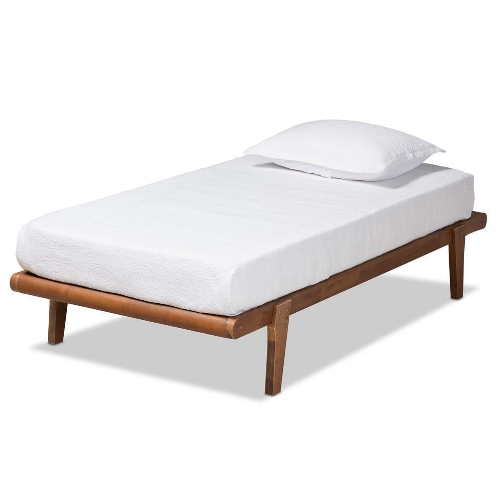 Kaia Mid-Century Modern Walnut Brown Finished Wood Twin Size Platform Bed Frame FredCo