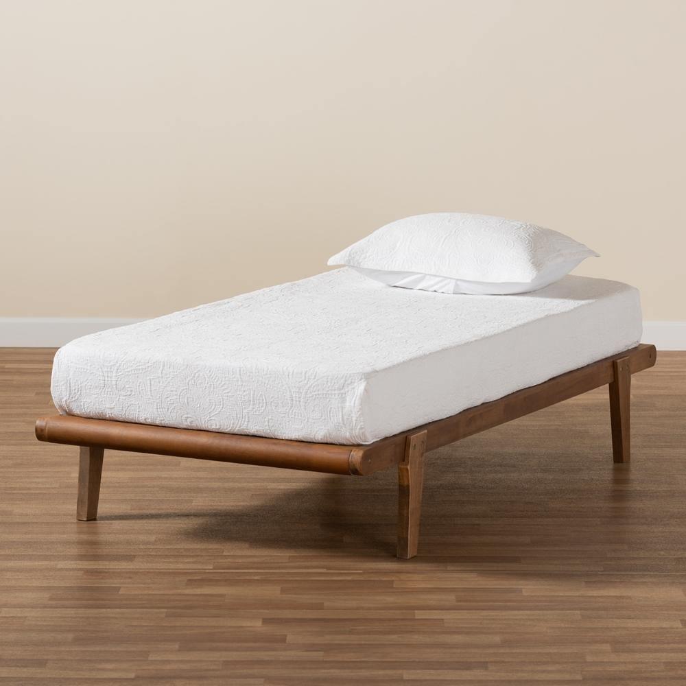 Kaia Mid-Century Modern Walnut Brown Finished Wood Twin Size Platform Bed Frame FredCo