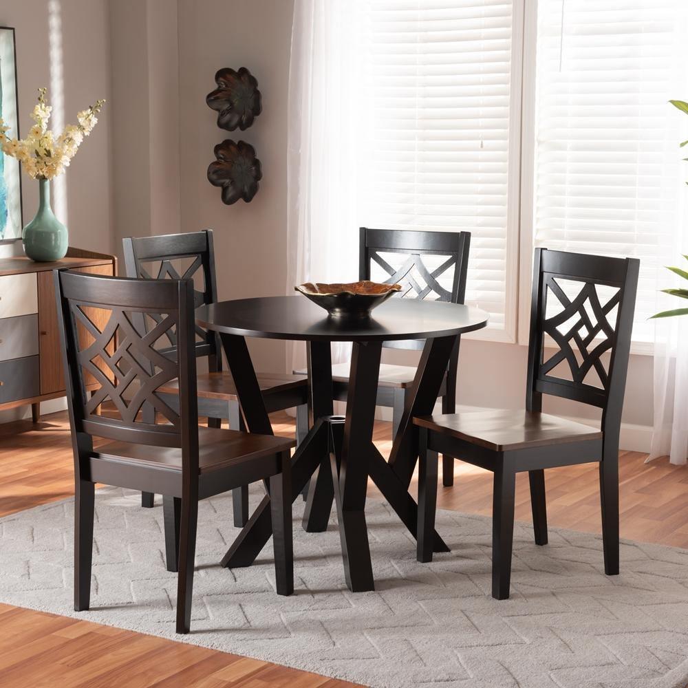 Kaila Modern and Contemporary Two-Tone Dark Brown and Walnut Brown Finished Wood 5-Piece Dining Set FredCo