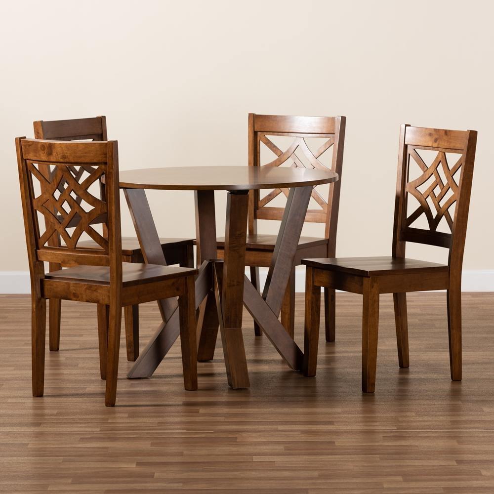 Kaila Modern and Contemporary Walnut Brown Finished Wood 5-Piece Dining Set FredCo