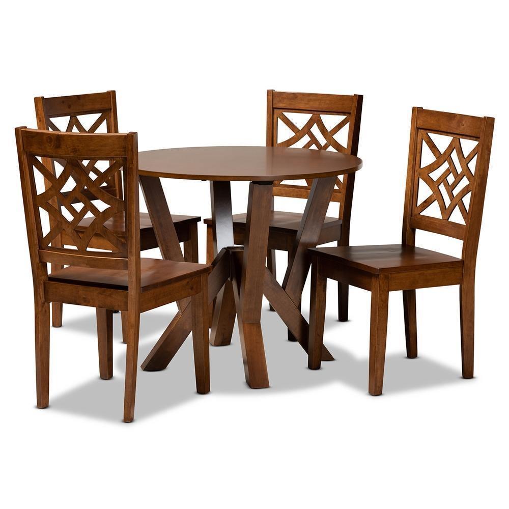Kaila Modern and Contemporary Walnut Brown Finished Wood 5-Piece Dining Set FredCo