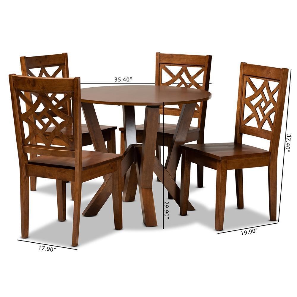 Kaila Modern and Contemporary Walnut Brown Finished Wood 5-Piece Dining Set FredCo