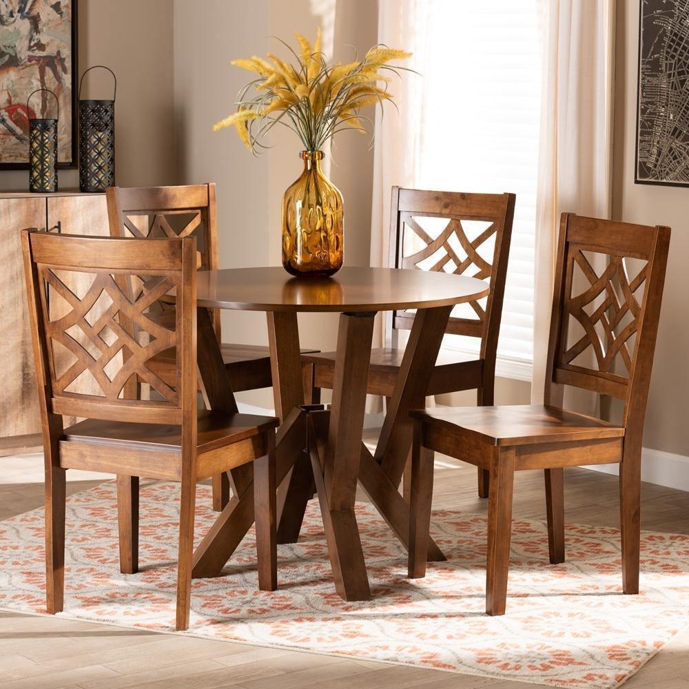 Kaila Modern and Contemporary Walnut Brown Finished Wood 5-Piece Dining Set FredCo