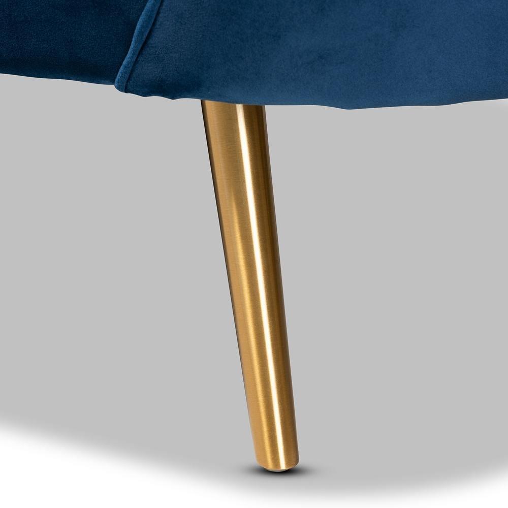 Kailyn Glam and Luxe Navy Blue Velvet Fabric Upholstered and Gold Finished Sofa FredCo