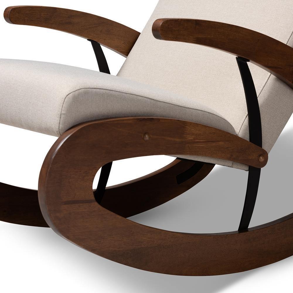 Kaira Modern and Contemporary 2-Piece Light Beige Fabric Upholstered and Walnut-Finished Wood Rocking Chair and Ottoman Set FredCo