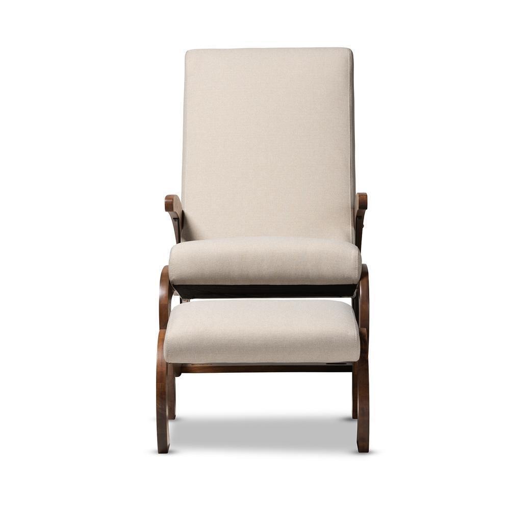 Kaira Modern and Contemporary 2-Piece Light Beige Fabric Upholstered and Walnut-Finished Wood Rocking Chair and Ottoman Set FredCo
