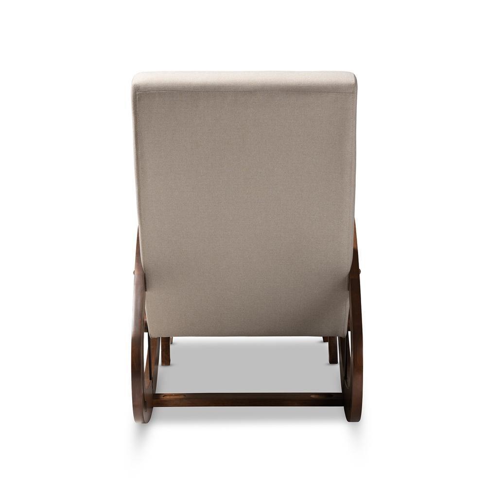 Kaira Modern and Contemporary 2-Piece Light Beige Fabric Upholstered and Walnut-Finished Wood Rocking Chair and Ottoman Set FredCo