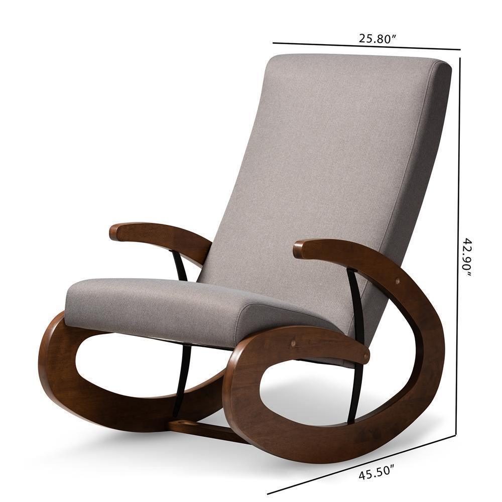 Kaira Modern and Contemporary Gray Fabric Upholstered and Walnut-Finished Wood Rocking Chair FredCo
