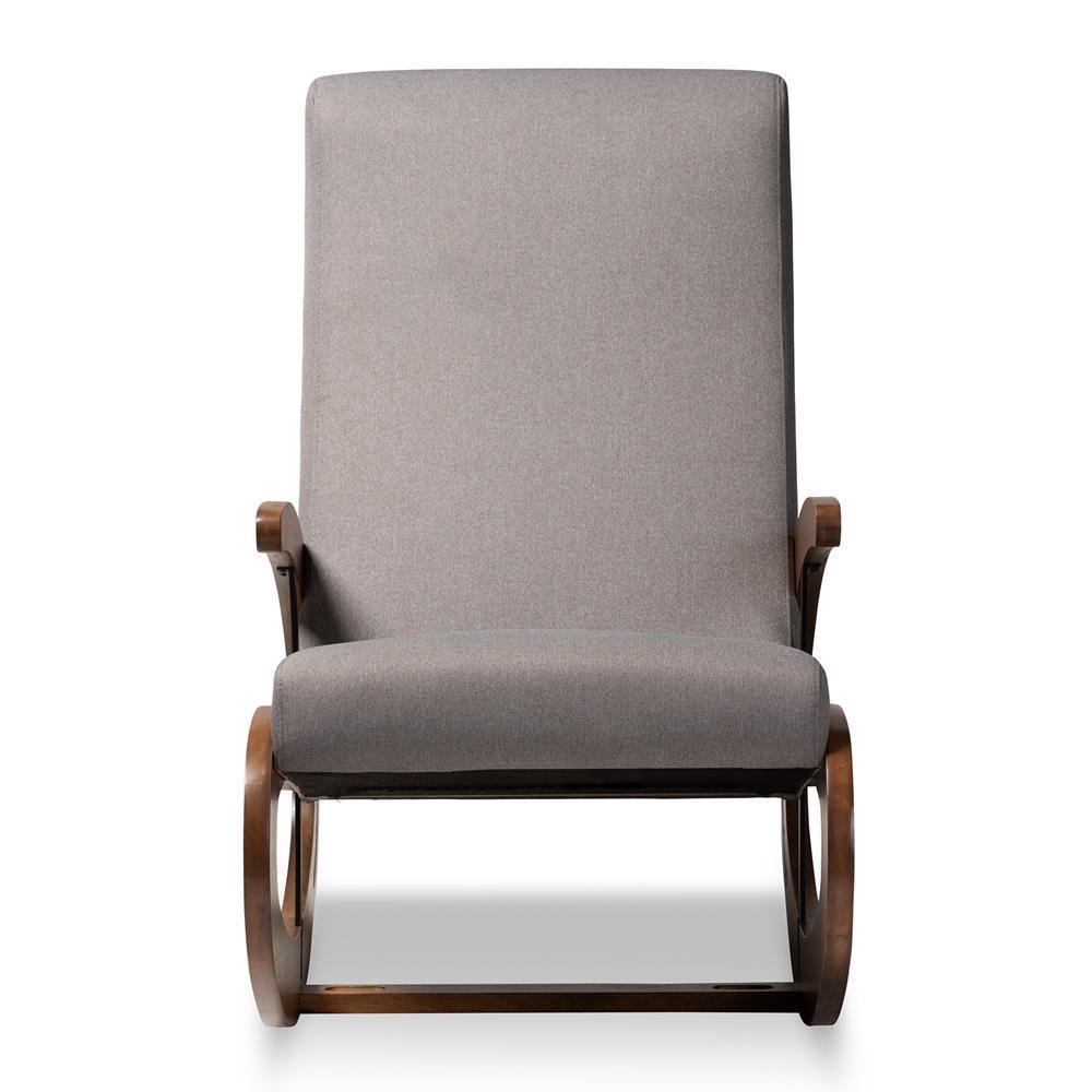 Kaira Modern and Contemporary Gray Fabric Upholstered and Walnut-Finished Wood Rocking Chair FredCo