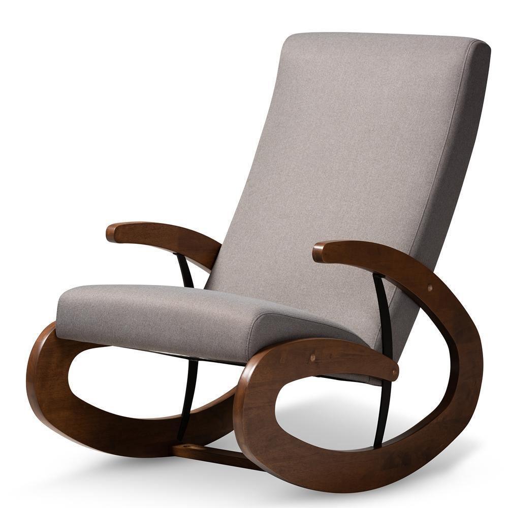 Kaira Modern and Contemporary Gray Fabric Upholstered and Walnut-Finished Wood Rocking Chair FredCo