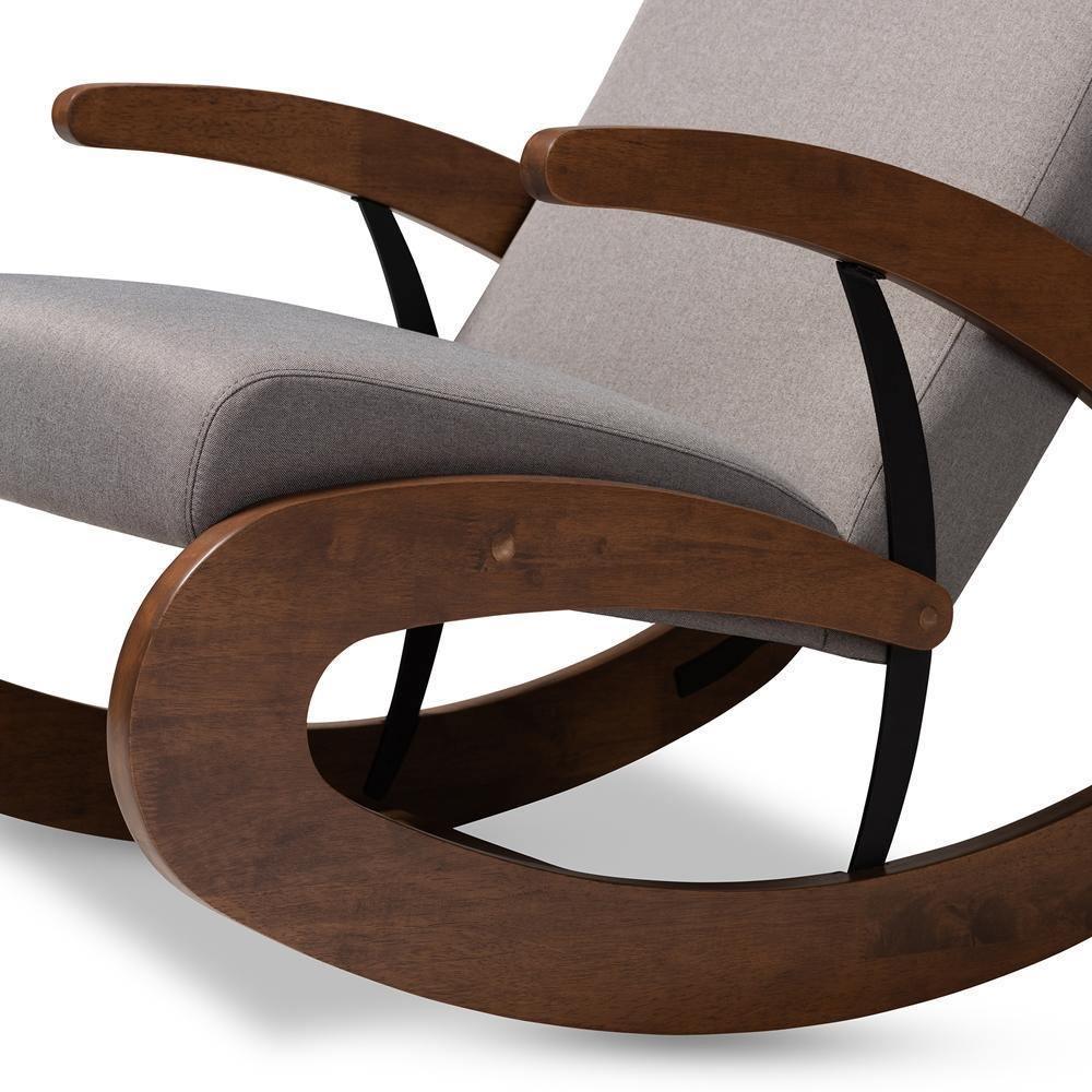 Kaira Modern and Contemporary Gray Fabric Upholstered and Walnut-Finished Wood Rocking Chair FredCo