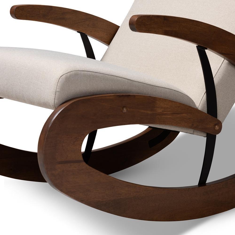 Kaira Modern and Contemporary Light Beige Fabric Upholstered and Walnut-Finished Wood Rocking Chair FredCo