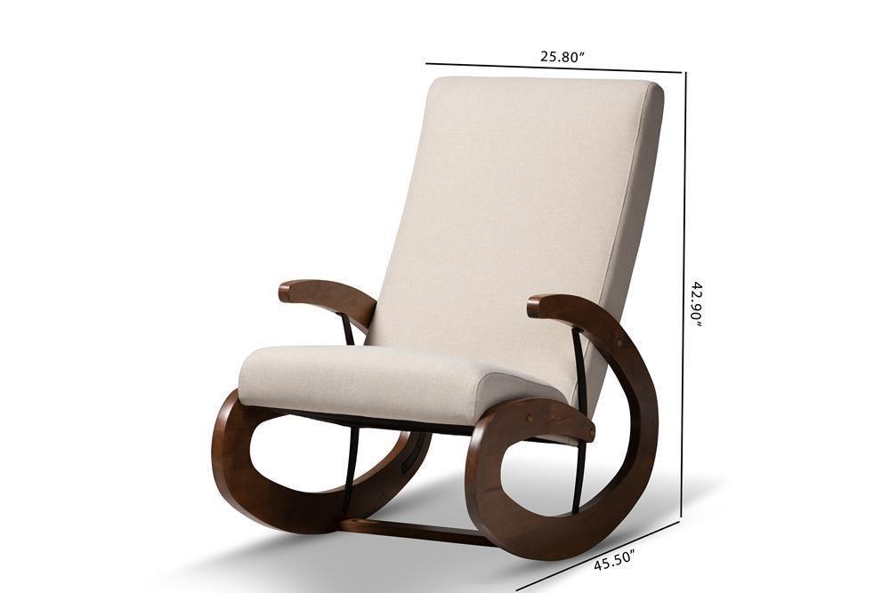Kaira Modern and Contemporary Light Beige Fabric Upholstered and Walnut-Finished Wood Rocking Chair FredCo