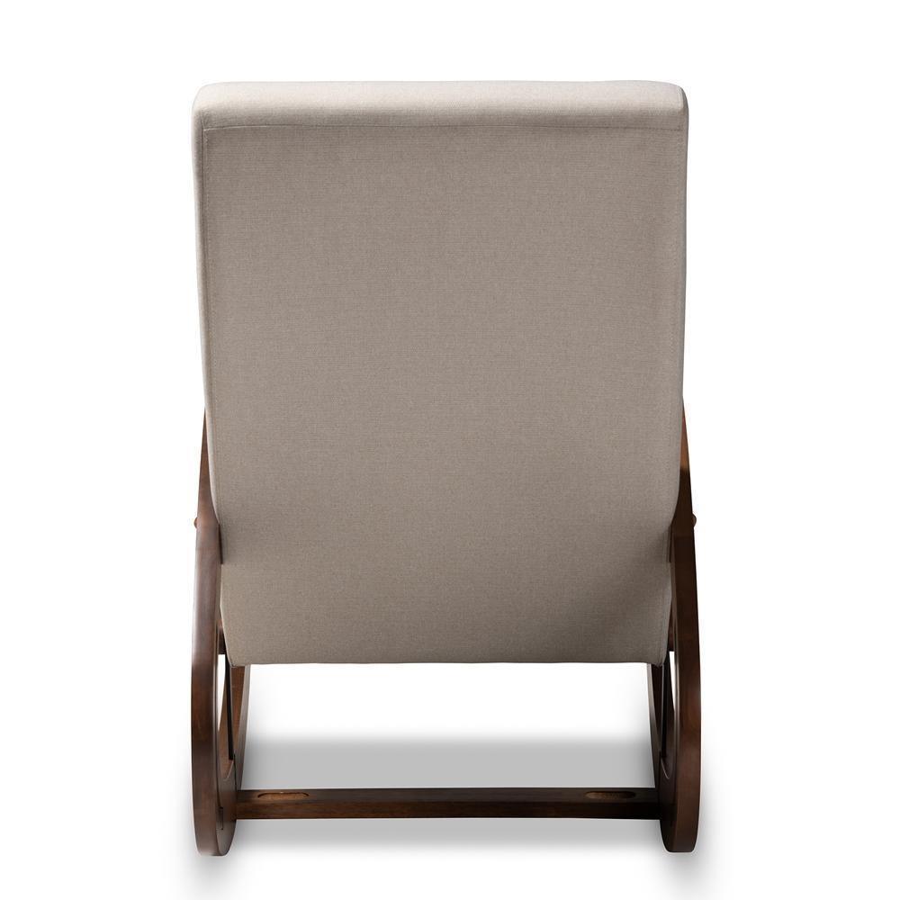 Kaira Modern and Contemporary Light Beige Fabric Upholstered and Walnut-Finished Wood Rocking Chair FredCo