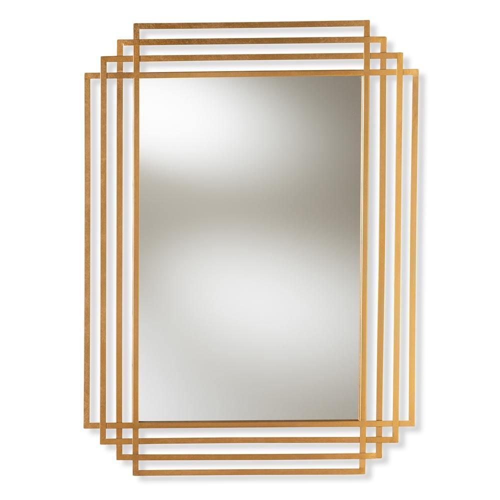 Kalinda Art Deco Antique Gold Finished Rectangular Accent Wall Mirror FredCo