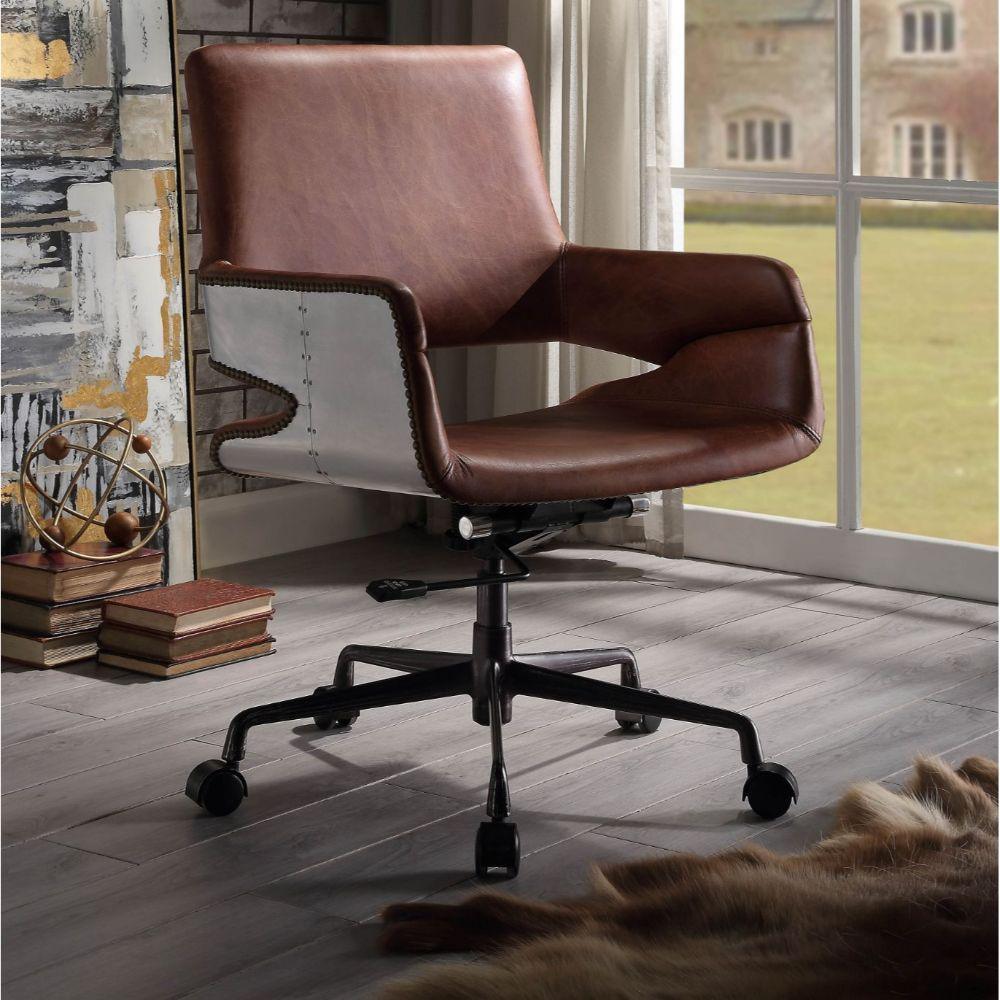 Kamau Office Chair Vintage Cocoa Top Grain Leather FredCo