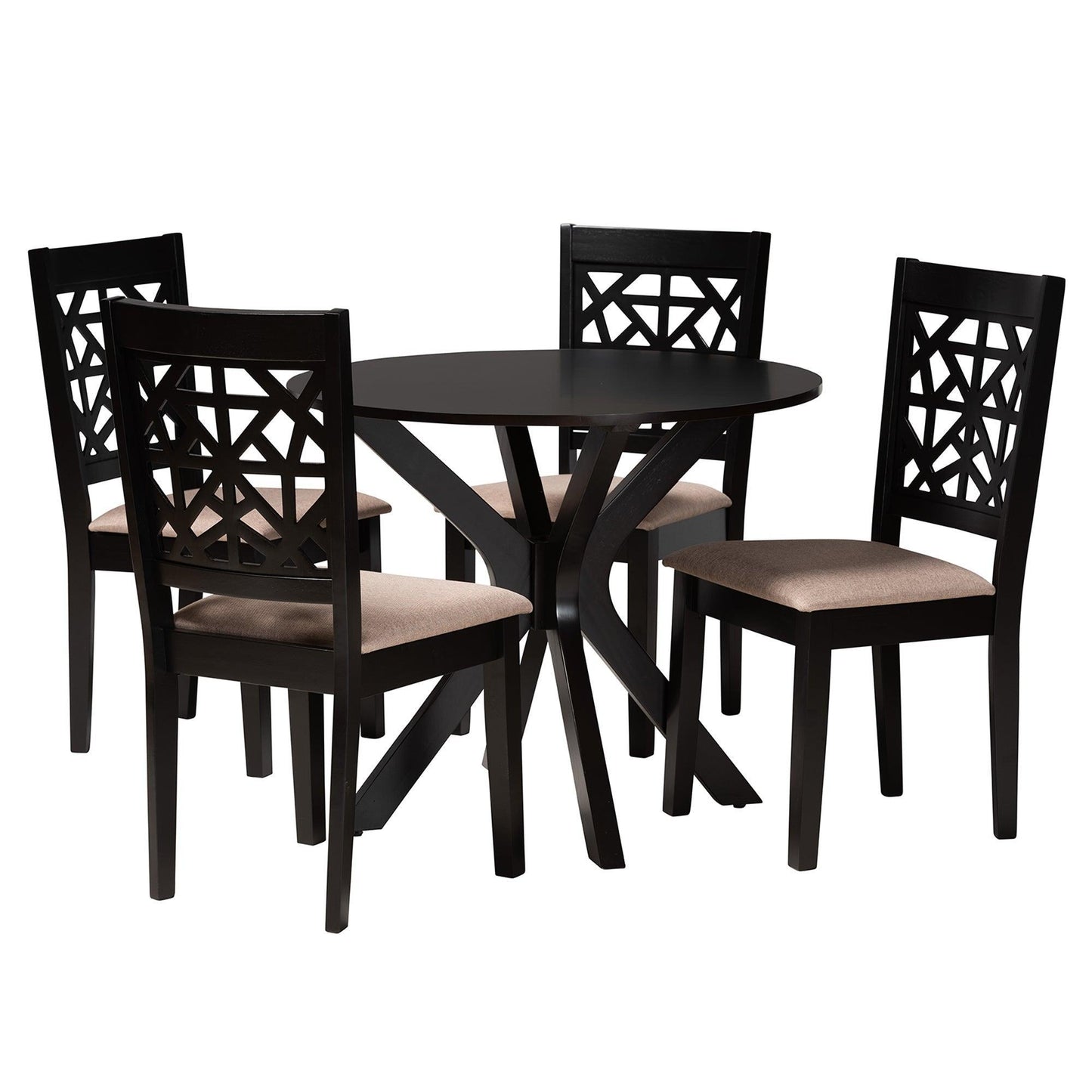 Karel Modern Beige Fabric and Espresso Brown Finished Wood 5-Piece Dining Set FredCo