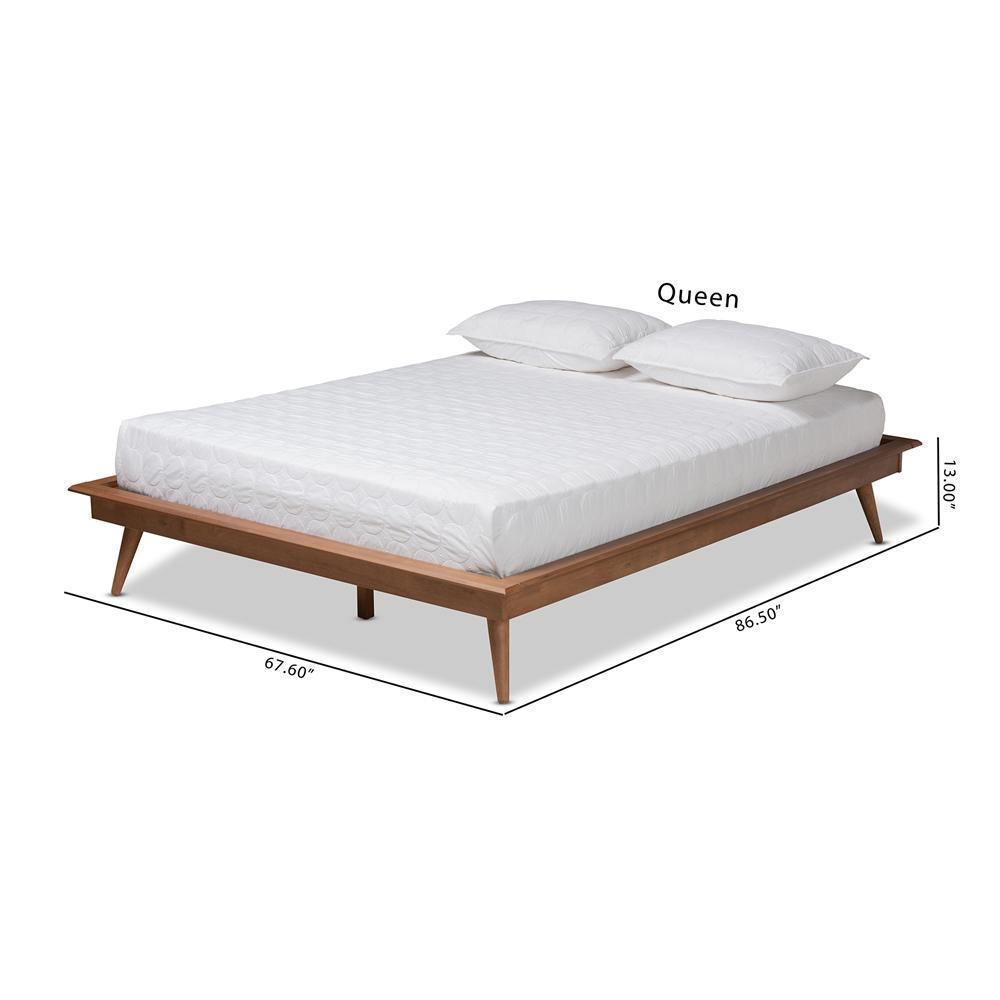 Karine Mid-Century Modern Walnut Brown Finished Wood Queen Size Platform Bed Frame FredCo