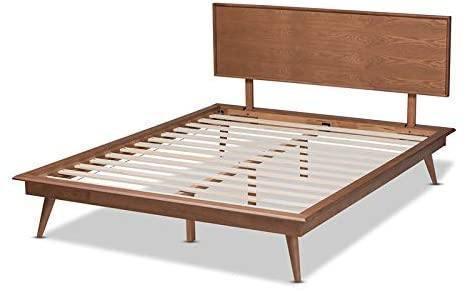 Karine Mid-Century Wood Full Platform Bed in Walnut Brown FredCo