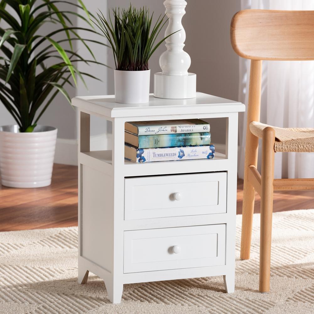Karsen Modern and Contemporary White Finished Wood 2-Drawer Nightstand FredCo