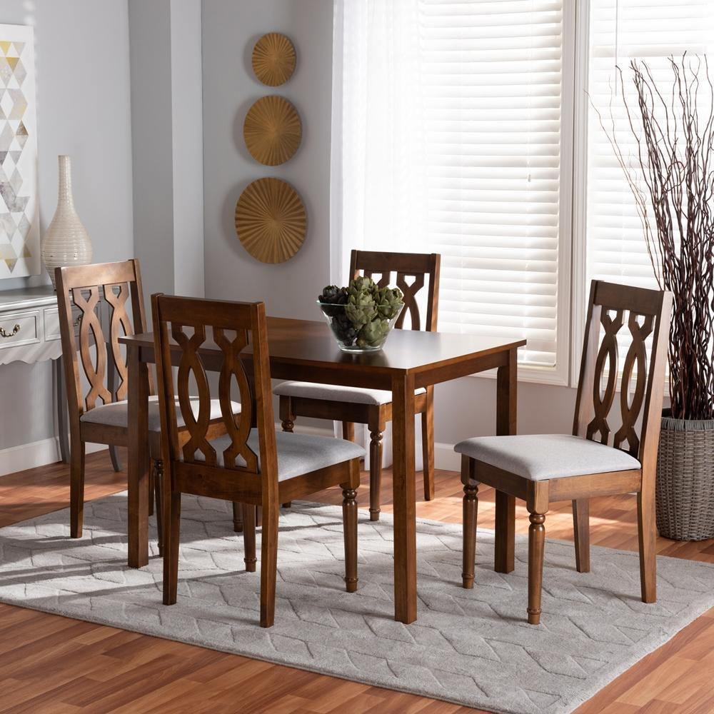 Kasia Modern and Contemporary Grey Fabric Upholstered and Walnut Brown Finished Wood 5-Piece Dining Set FredCo