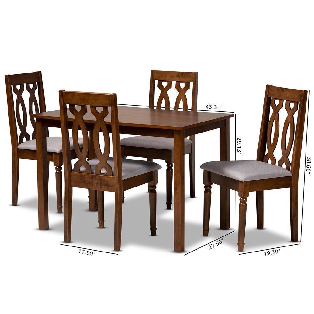 Kasia Modern and Contemporary Grey Fabric Upholstered and Walnut Brown Finished Wood 5-Piece Dining Set FredCo