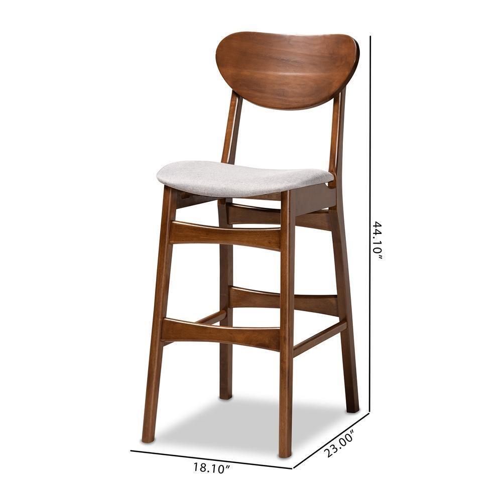 Katya Mid-Century Modern Grey Fabric Upholstered and Walnut Brown Finished Wood 2-Piece Bar Stool Set FredCo