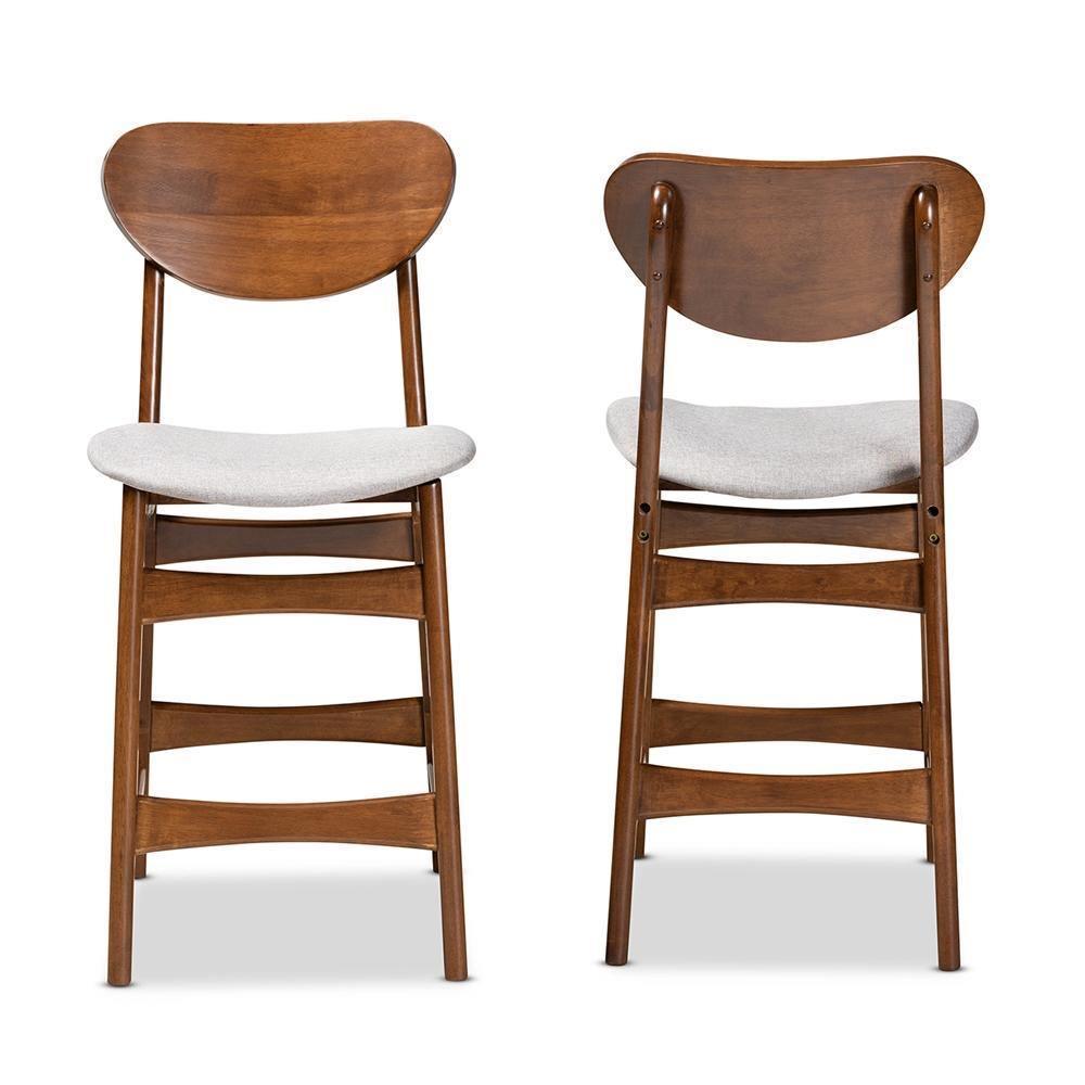 Katya Mid-Century Modern Grey Fabric Upholstered and Walnut Brown Finished Wood 2-Piece Counter Stool Set FredCo