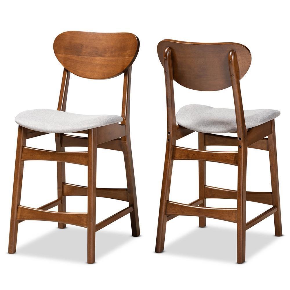 Katya Mid-Century Modern Grey Fabric Upholstered and Walnut Brown Finished Wood 2-Piece Counter Stool Set FredCo