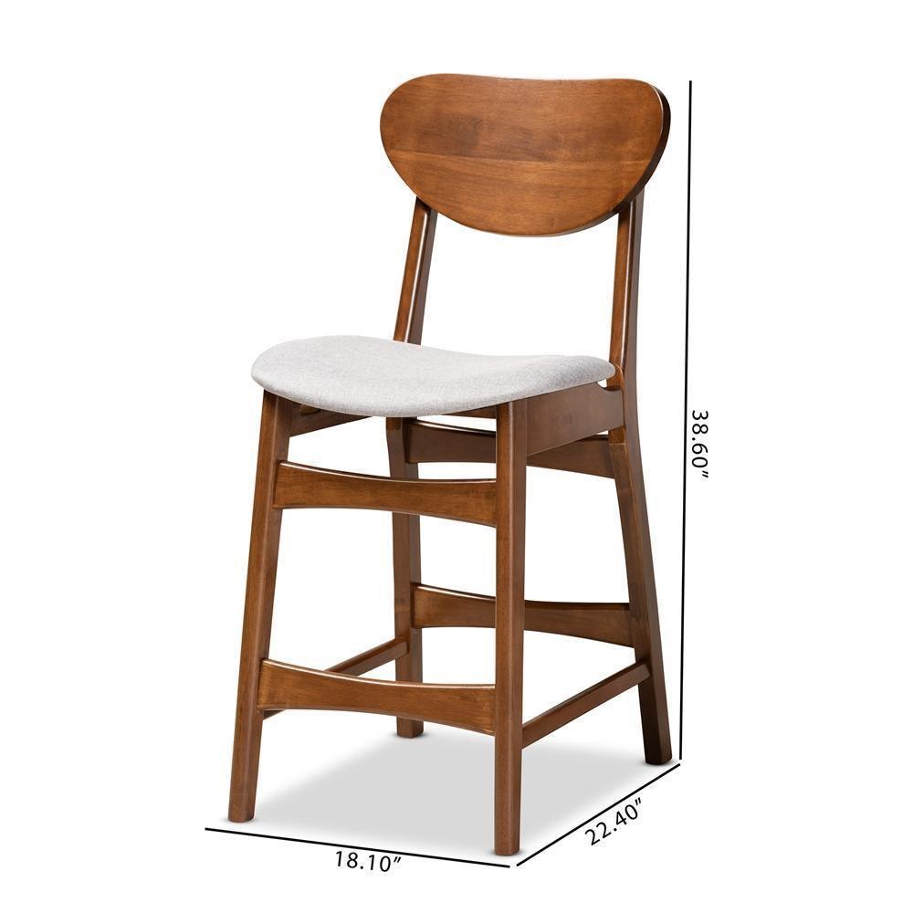 Katya Mid-Century Modern Grey Fabric Upholstered and Walnut Brown Finished Wood 2-Piece Counter Stool Set FredCo