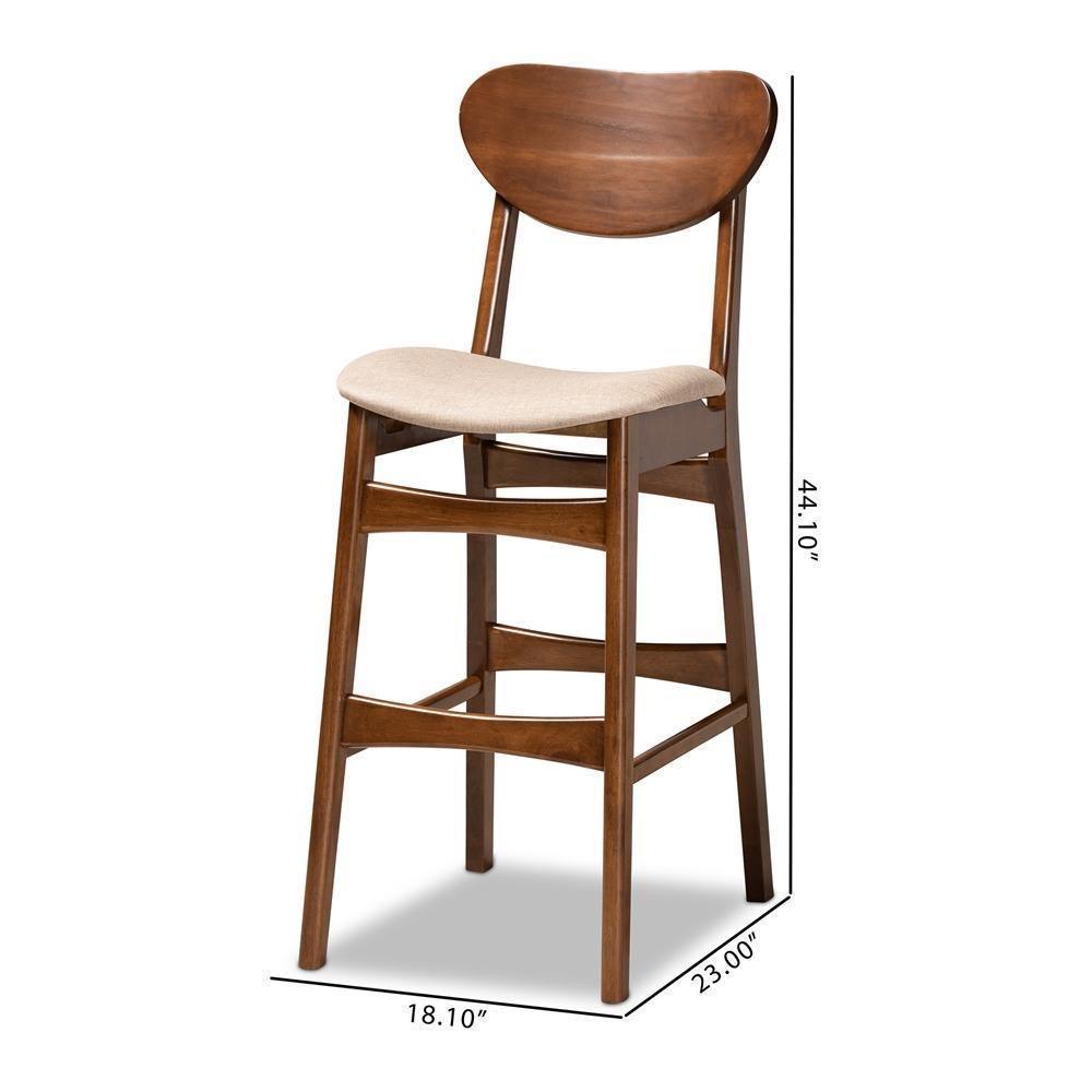 Katya Mid-Century Modern Sand Fabric Upholstered and Walnut Brown Finished Wood 2-Piece Bar Stool Set FredCo
