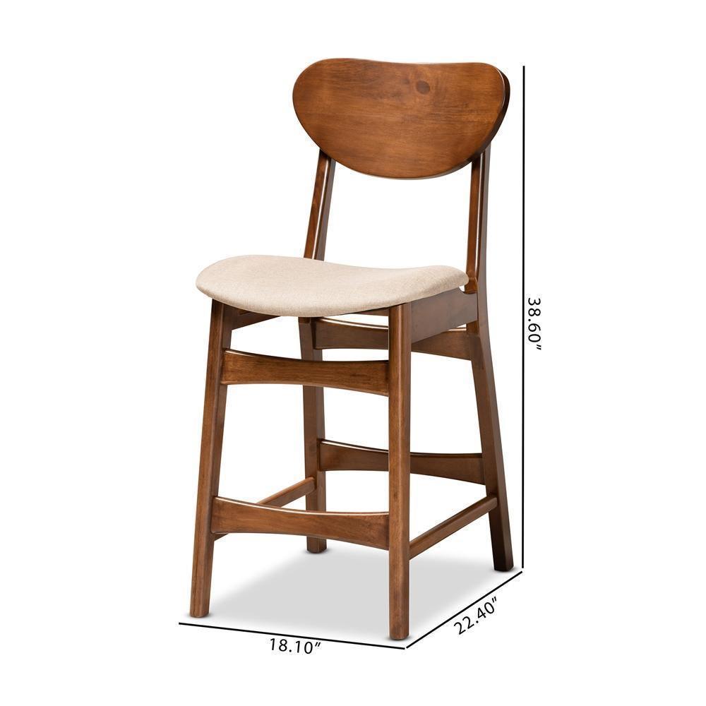 Katya Mid-Century Modern Sand Fabric Upholstered and Walnut Brown Finished Wood 2-Piece Counter Stool Set FredCo