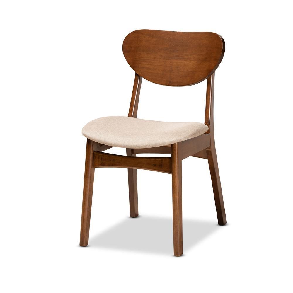 Katya Mid-Century Modern Sand Fabric Upholstered and Walnut Brown Finished Wood 5-Piece Dining Set FredCo
