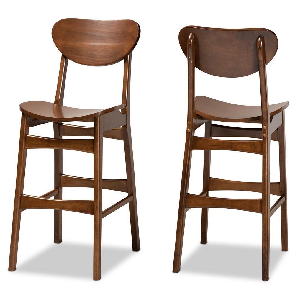 Katya Mid-Century Modern Walnut Brown Finished Wood 2-Piece Bar Stool Set FredCo