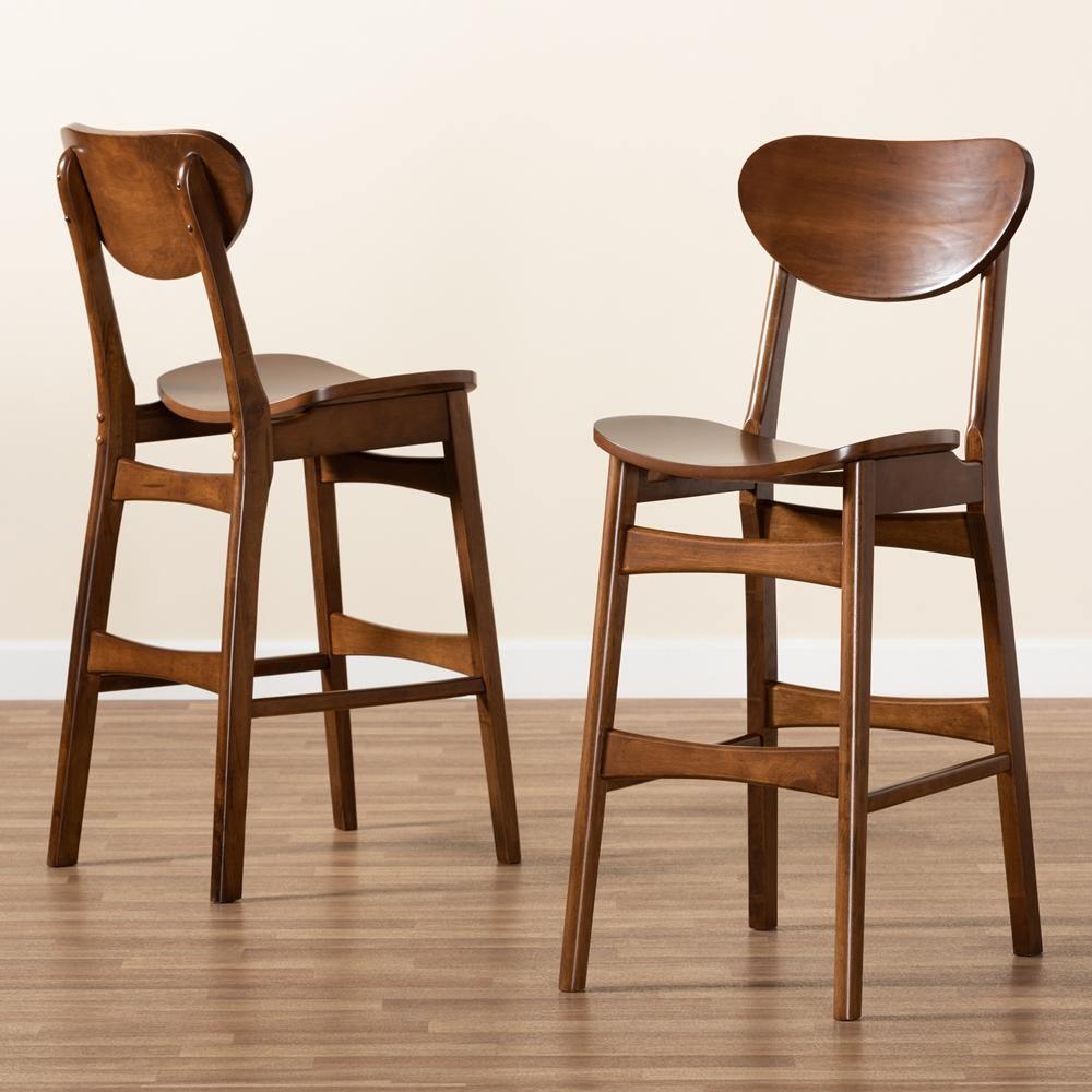 Katya Mid-Century Modern Walnut Brown Finished Wood 2-Piece Bar Stool Set FredCo