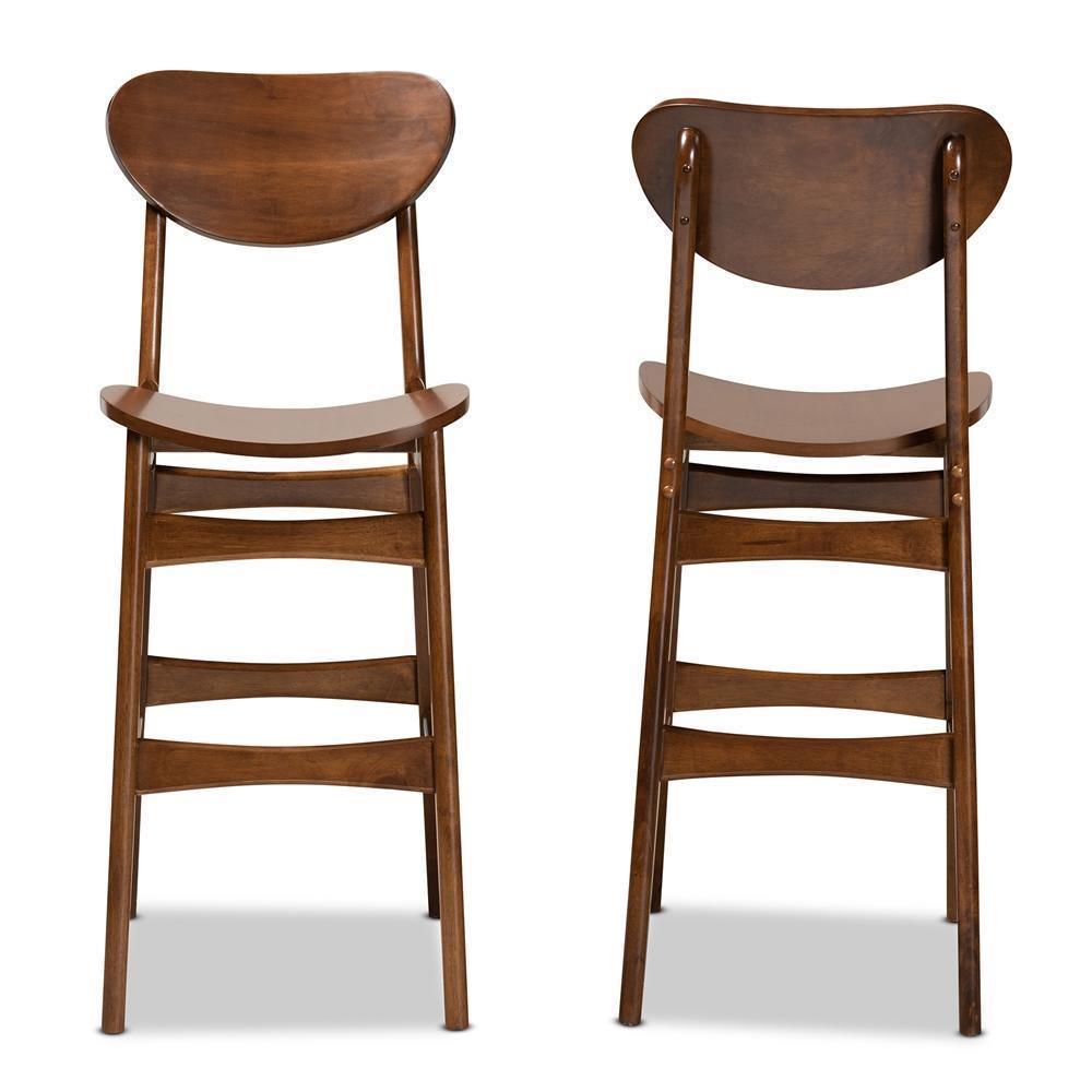 Katya Mid-Century Modern Walnut Brown Finished Wood 2-Piece Bar Stool Set FredCo
