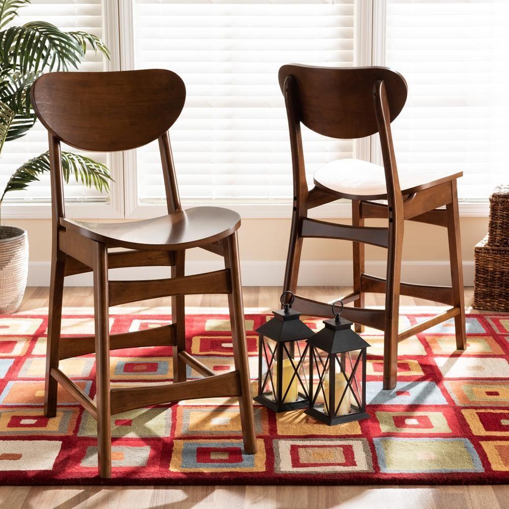 Katya Mid-Century Modern Walnut Brown Finished Wood 2-Piece Counter Stool Set FredCo